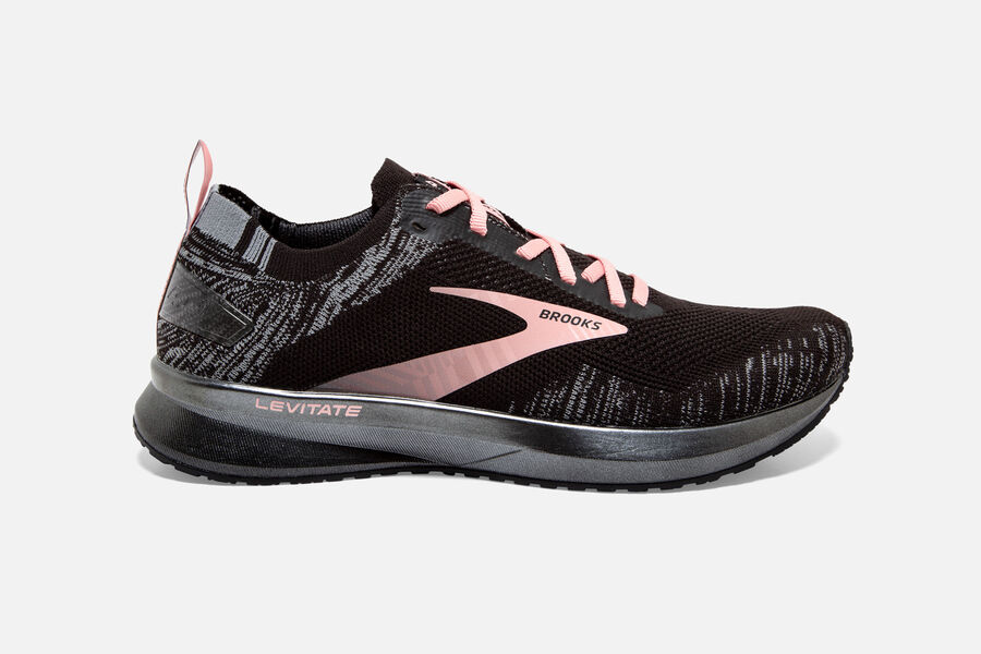 Levitate 4 Road Brooks Running Shoes NZ Womens - Black/Grey/Pink - HIPLCY-783